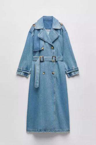 Double-Breasted Belted Denim Coat