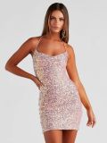 New Arrival Pink Sequin Elastic Bodycon Dress