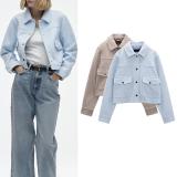 Collar Turn-Down Long Sleeve Soft Jacket Coat