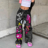 High-waisted Non-Stretch Ripped Hem Wide Leg Jeans