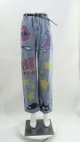 Fashionable  Low Waist Retro Printed Straight Leg Jeans