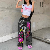 High-waisted Non-Stretch Ripped Hem Wide Leg Jeans