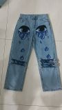 Big-Eyed Print High-Waisted Non-Stretch Ripped Straight Jeans