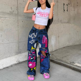 High-waisted Non-Stretch Ripped Hem Wide Leg Jeans