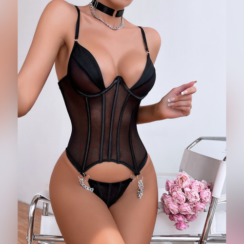 Sheer Mesh Sexy Bandage Shapewear Set
