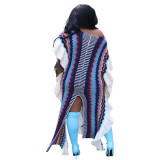 Women's Ruffled Knitting Striped Slit Maxi Dress