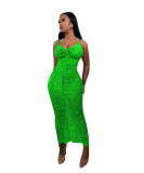 Casual Solid Color Knitted Hollow Out Cami Beach Dress