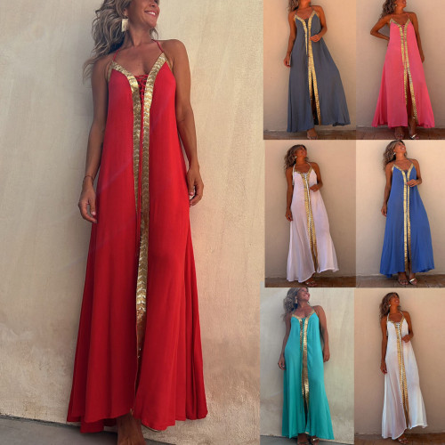 Spring Summer Lace Halter Neck Casual Loose Holidays Swing Dress