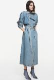 Double-Breasted Belted Denim Coat
