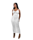 Casual Solid Color Knitted Hollow Out Cami Beach Dress