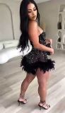 Beaded Feather Jumpsuit Fashion Sexy Formal Party Short Women Club Romper