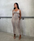 Casual Solid Color Knitted Hollow Out Cami Beach Dress