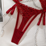 Metallic Chain Embroidery with Leg Garter Four-Piece Sexy Lingerie Set