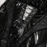 PU Leather and Mesh Lace Splicing Bodysuit