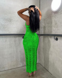 Casual Solid Color Knitted Hollow Out Cami Beach Dress