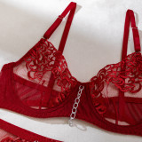 Metallic Chain Embroidery with Leg Garter Four-Piece Sexy Lingerie Set