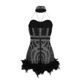 Beaded Feather Jumpsuit Fashion Sexy Formal Party Short Women Club Romper