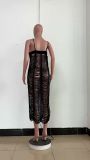 Casual Solid Color Knitted Hollow Out Cami Beach Dress