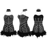 Beaded Feather Jumpsuit Fashion Sexy Formal Party Short Women Club Romper