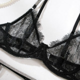Lace Sexy Perspective Thong Garter Belt Women's Four-Piece Set