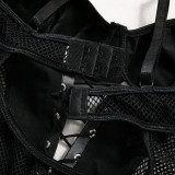 PU Leather and Mesh Lace Splicing Bodysuit