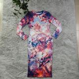 Casual Printed Hollow Out Backless Bodycon Midi Dress