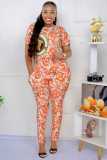 Casual Round Neck Short Sleeve Print Ladies Women's Tracksuits Set