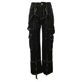 Ladies Cargo Suspenders Loose Casual Denim Trousers