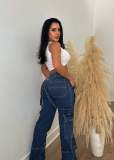 Ladies Cargo Suspenders Loose Casual Denim Trousers