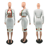 Three Piece High Elastic Wrapped Crop Top Skirt Set with Crop Cardigan
