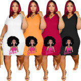V Neck Print Loose Casual Dress