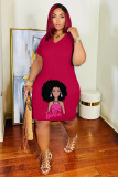 V Neck Print Loose Casual Dress