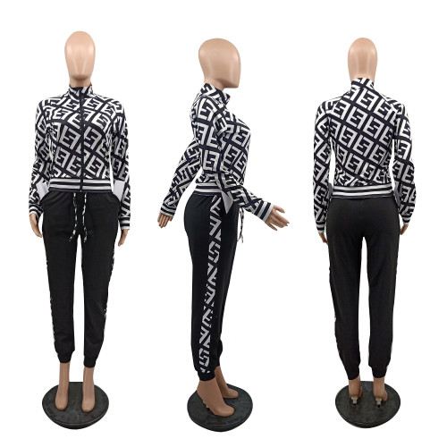 Casual High Quality Autumn Winter Zip-Up Jacket Two Piece Set