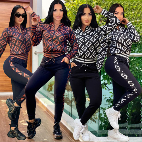 Casual High Quality Autumn Winter Zip-Up Jacket Two Piece Set