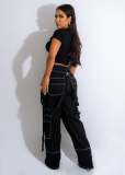 Ladies Cargo Suspenders Loose Casual Denim Trousers
