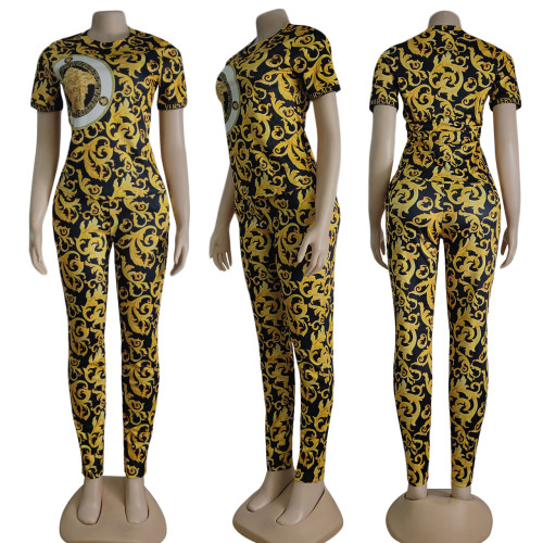 Casual Round Neck Short Sleeve Print Ladies Women's Tracksuits Set
