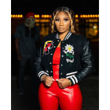 Autumn/Winter Jacket Sleeve Stitching PU Leather Embroidery Contrast Color Baseball Uniform Outfit Y2k Jeckets