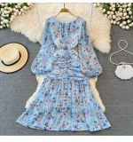 Autumn Floral Bubble Hem Fish Tail Dress