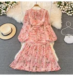 Autumn Floral Bubble Hem Fish Tail Dress