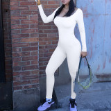 Womens Long Sleeve Jumpsuits Ribbed Yoga Workout One Piece Bodycon Jumpsuit Solid Outfits Sport Clubwear