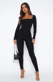 Womens Long Sleeve Jumpsuits Ribbed Yoga Workout One Piece Bodycon Jumpsuit Solid Outfits Sport Clubwear