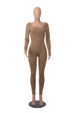 Womens Long Sleeve Jumpsuits Ribbed Yoga Workout One Piece Bodycon Jumpsuit Solid Outfits Sport Clubwear