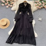 Butterfly Knot Belted Waist Cinching Ruffle Hem Pleated Dress