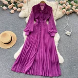 Butterfly Knot Belted Waist Cinching Ruffle Hem Pleated Dress