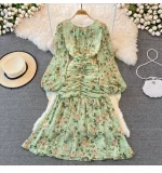 Autumn Floral Bubble Hem Fish Tail Dress