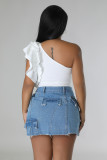 Nightclub Wear Ripped Pocket Split Denim Skirt