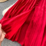 Butterfly Knot Belted Waist Cinching Ruffle Hem Pleated Dress