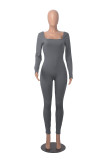Womens Long Sleeve Jumpsuits Ribbed Yoga Workout One Piece Bodycon Jumpsuit Solid Outfits Sport Clubwear