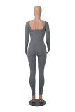 Womens Long Sleeve Jumpsuits Ribbed Yoga Workout One Piece Bodycon Jumpsuit Solid Outfits Sport Clubwear