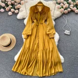 Butterfly Knot Belted Waist Cinching Ruffle Hem Pleated Dress
